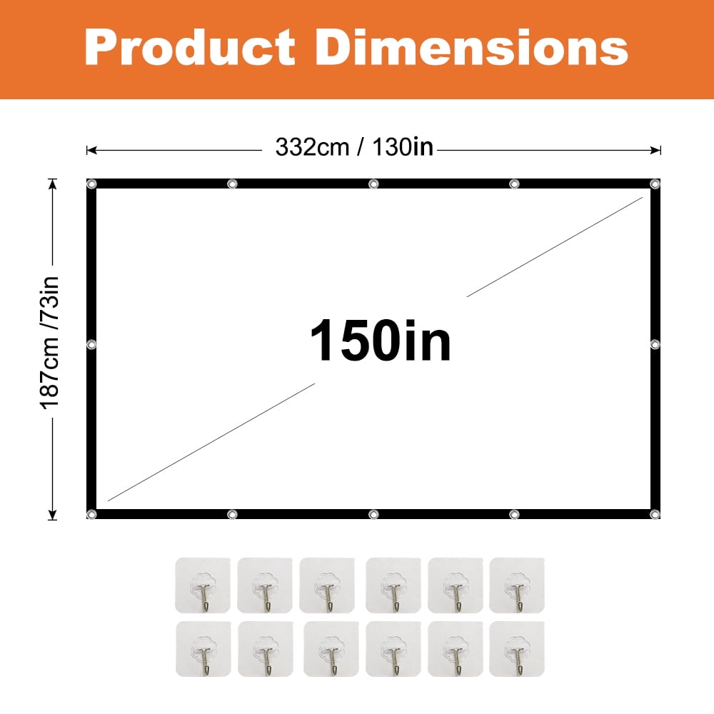 GAINVANE Outdoor Projection Screen 150 Inch, Washable Projector Screen 16:9 Foldable Wrinkle Resistant Portable Projector Cinema Screen for Home Theater Outdoor Indoor Support Double-sided Projection