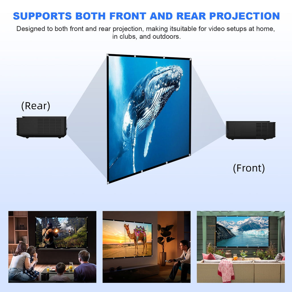 250 inch Outdoor Projector Screen,Foldable Washable Indoor Portable Projection Screen Projector 4K 16:9 HD Rear Front Movies Screen for Backyard Home Theater Office