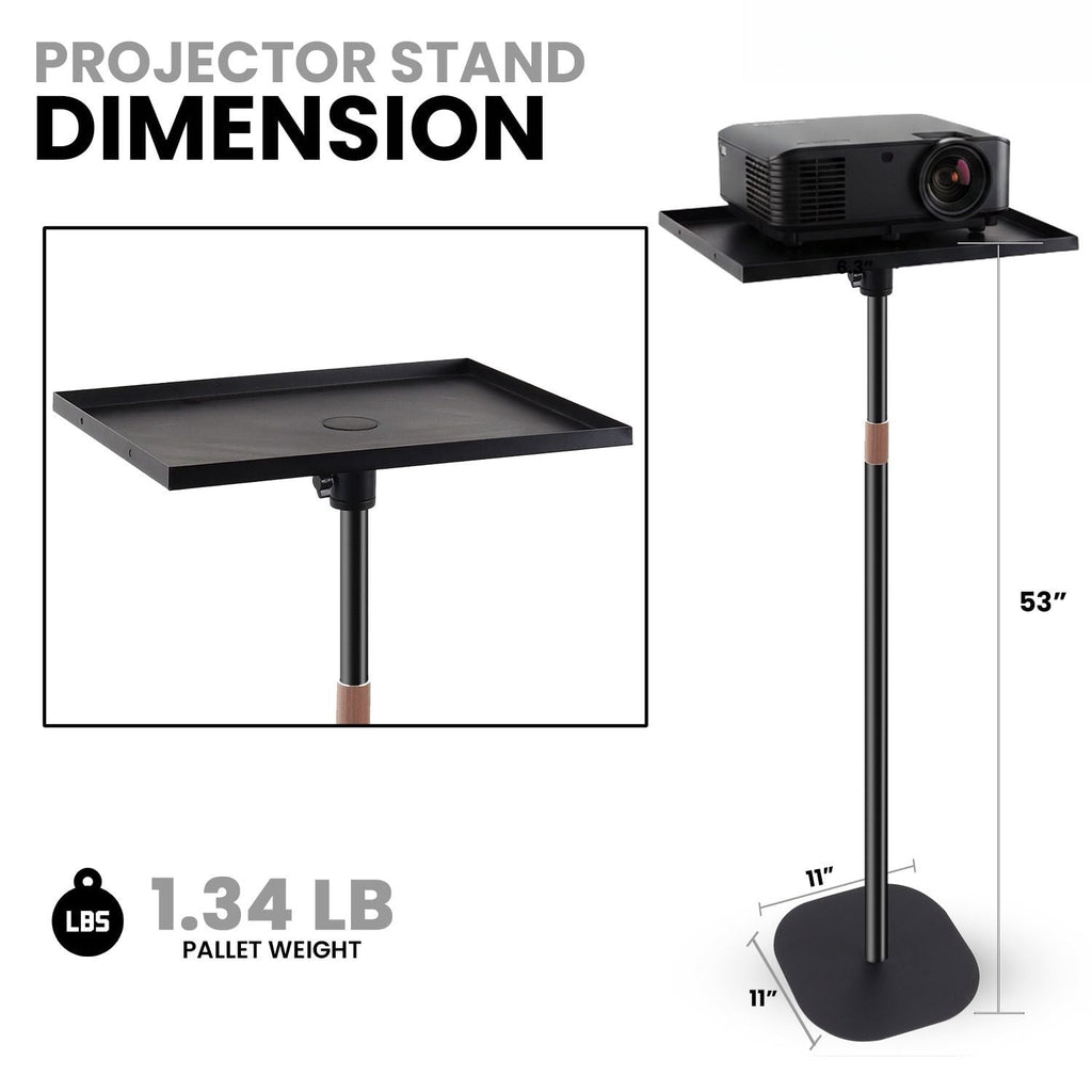 TENGDA Adjustable Floor Projector Stand 35.5‑53 Height Universal Projector Mount Tiltable Tray Heavy Duty Metal for Home Office Studio