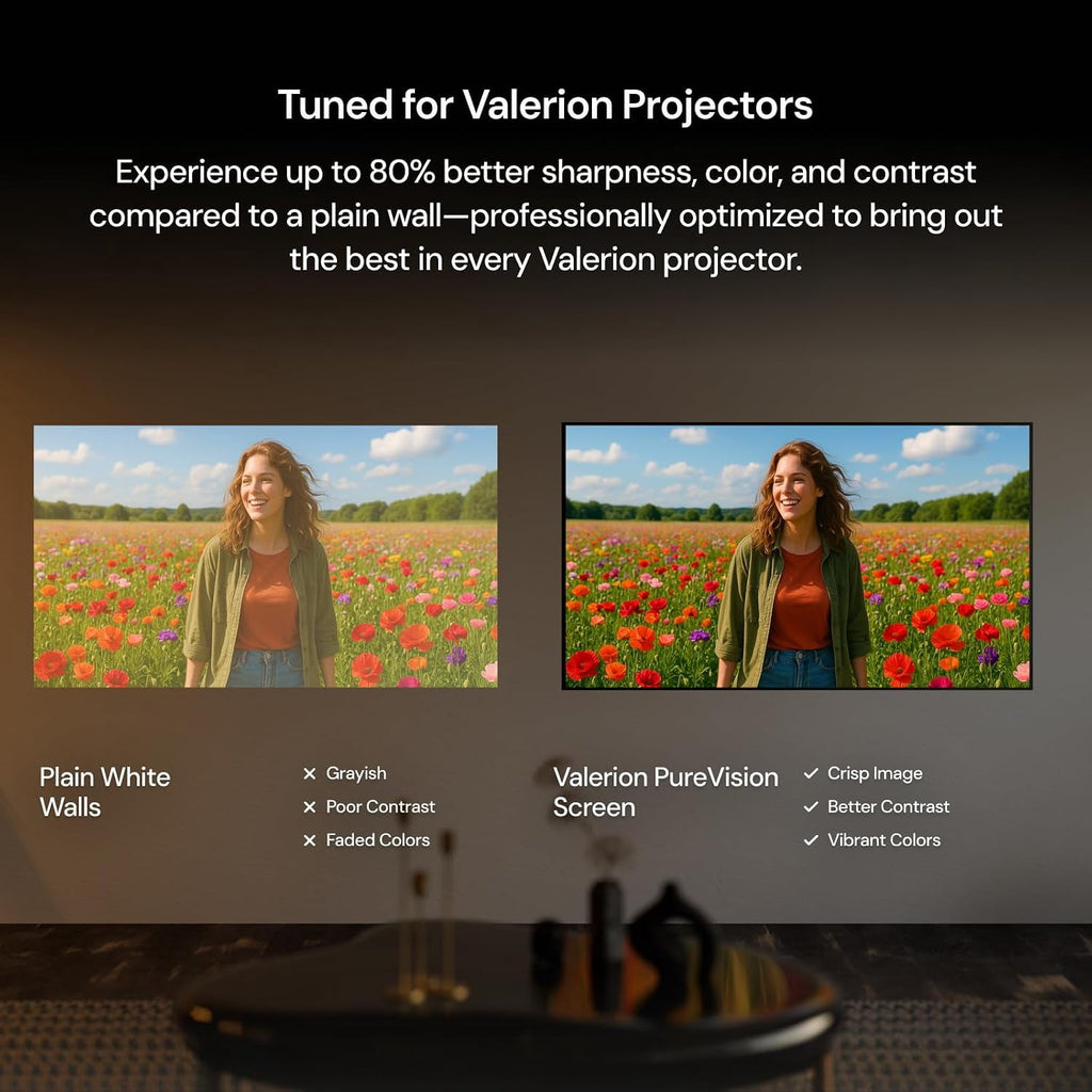 Valerion 100" PureVision Fixed Frame Projector Screen, PET Matte White, 4K/8K UHD Ready, 1.0 Gain, UST & Long Throw Compatible