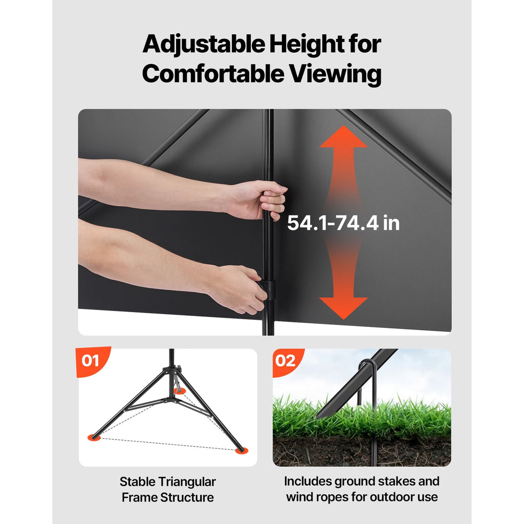 KFFKFF 80-Inch Projector Screen with Stand, 16:9 4K HD Portable Tripod Screen, Wrinkle-Resistant with 160° Viewing Angle, Includes Carry Bag for Indoor and Outdoor Use, Ideal for Movies, Home Theater