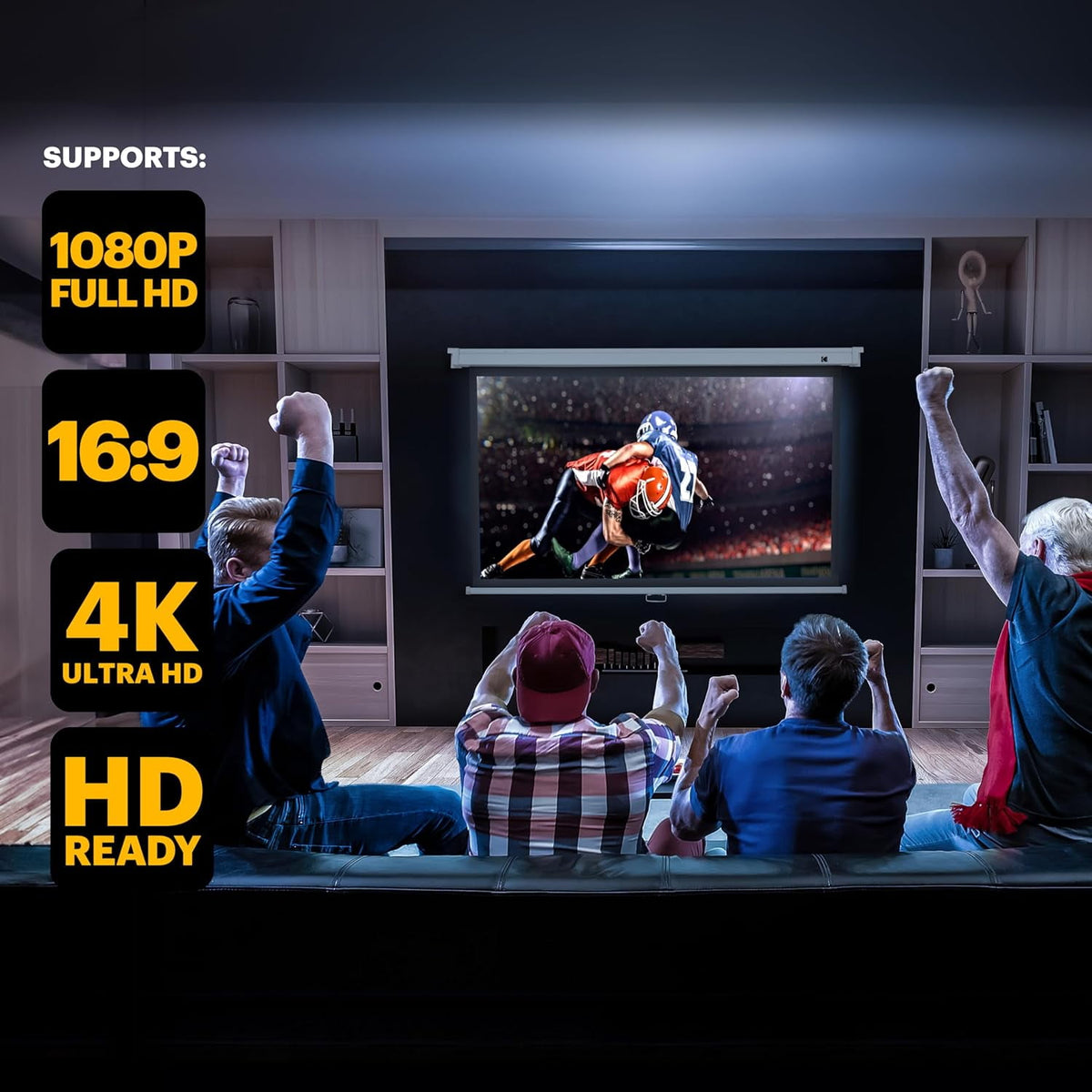 Kodak 92" Manual Pull Down Projector Screen, Large 16:9 Retractable Projector Screen