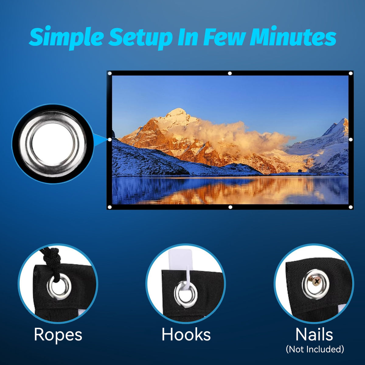 BDQ Projector Screen 120-Inch, 16:9, Front & Rear Projection, Portable Wrinkle-Free.