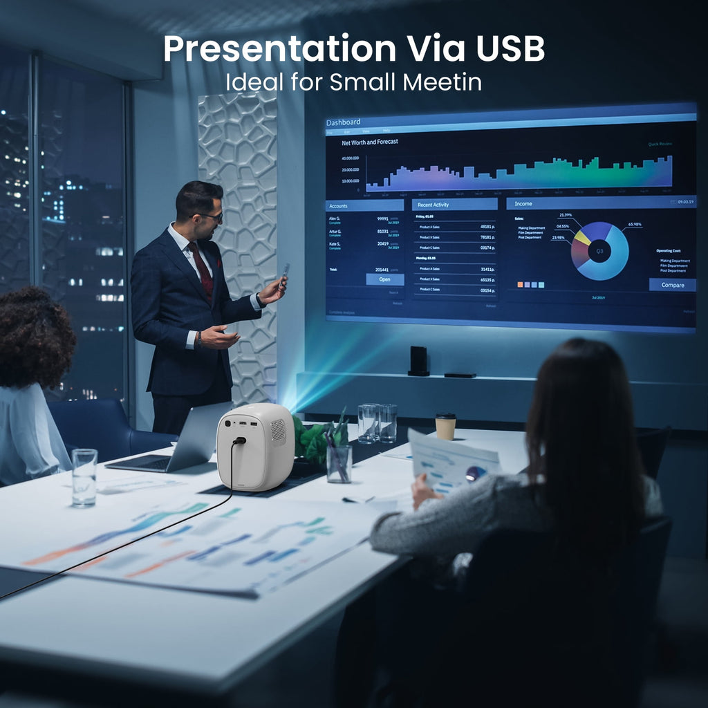 4K Projector with WiFi 6 and Bluetooth 5.4 Auto Screen Correction 1080p Native Res Built-in Apps & TV OS Stereo Speakers, White