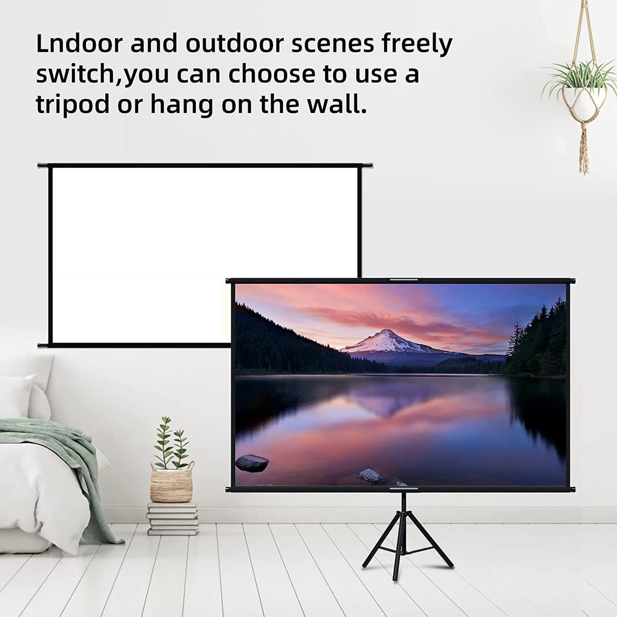 GAINVANE Projector Screen With Stand Foldable White Less Creases 100 inch Soft Double Sided Screen Home Theater Outdoor