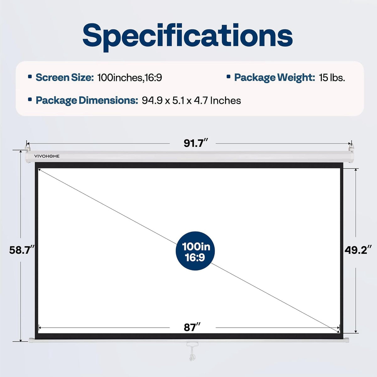 SPECSTAR 80 inch Manual Pull Down Projector Screen, 16:9 HD Retractable Projector Screens for Movie Home Theater Cinema Office Video Game, Black