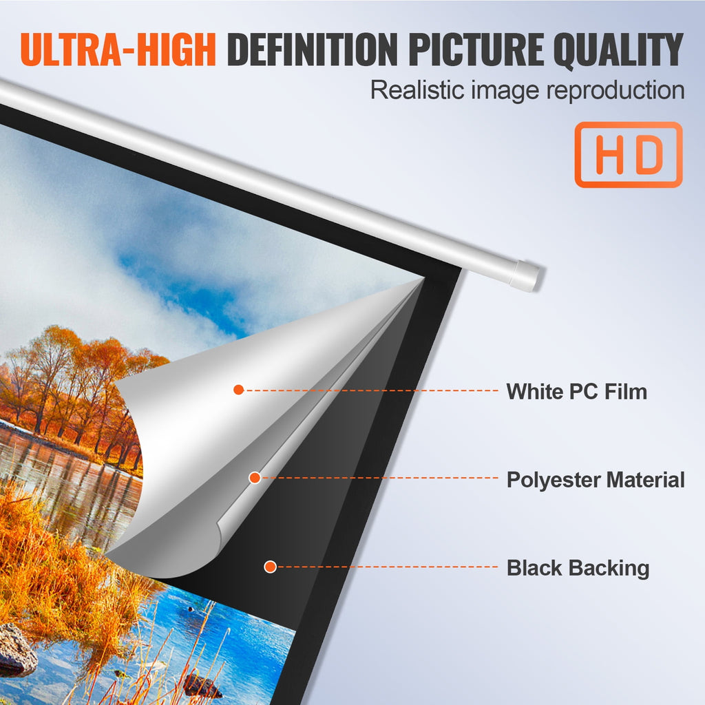 KFFKFF Wall Mount 100" Pull Down Projector Screen, White & Black, TL-100S-A