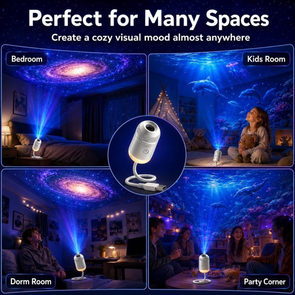 2026 Upgraded Plug and Play Hd Star Projector with 12 Films, Hd Smart Dynamic 5D Holographic Night Light Projector, 2-in-1 Galaxy Star Projector, 360 Rotating, USB Powered (with 12 Films)
