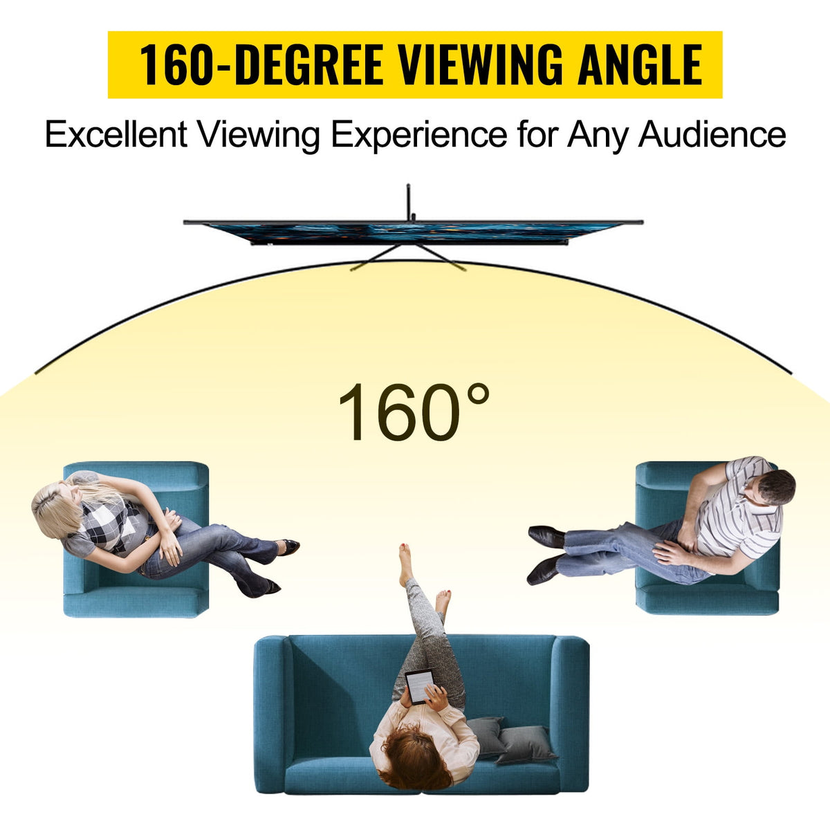 VEVORbrand Tripod Projector Screen with Stand 100inch 16:9 4K HD Projection Screen Stand Wrinkle-Free Height Adjustable Portable Screen Outdoor Indoor Projection