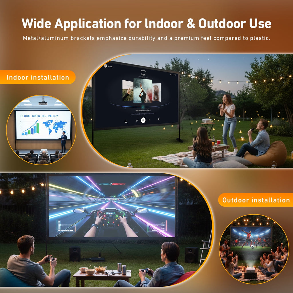 Projector Screen with Stand, 150 inch Indoor Outdoor Projection Screen, Portable 16:9 4K HD Rear Front Movie Screen with Carry Bag Wrinkle-Free Design for Home Theater Backyard Cinema
