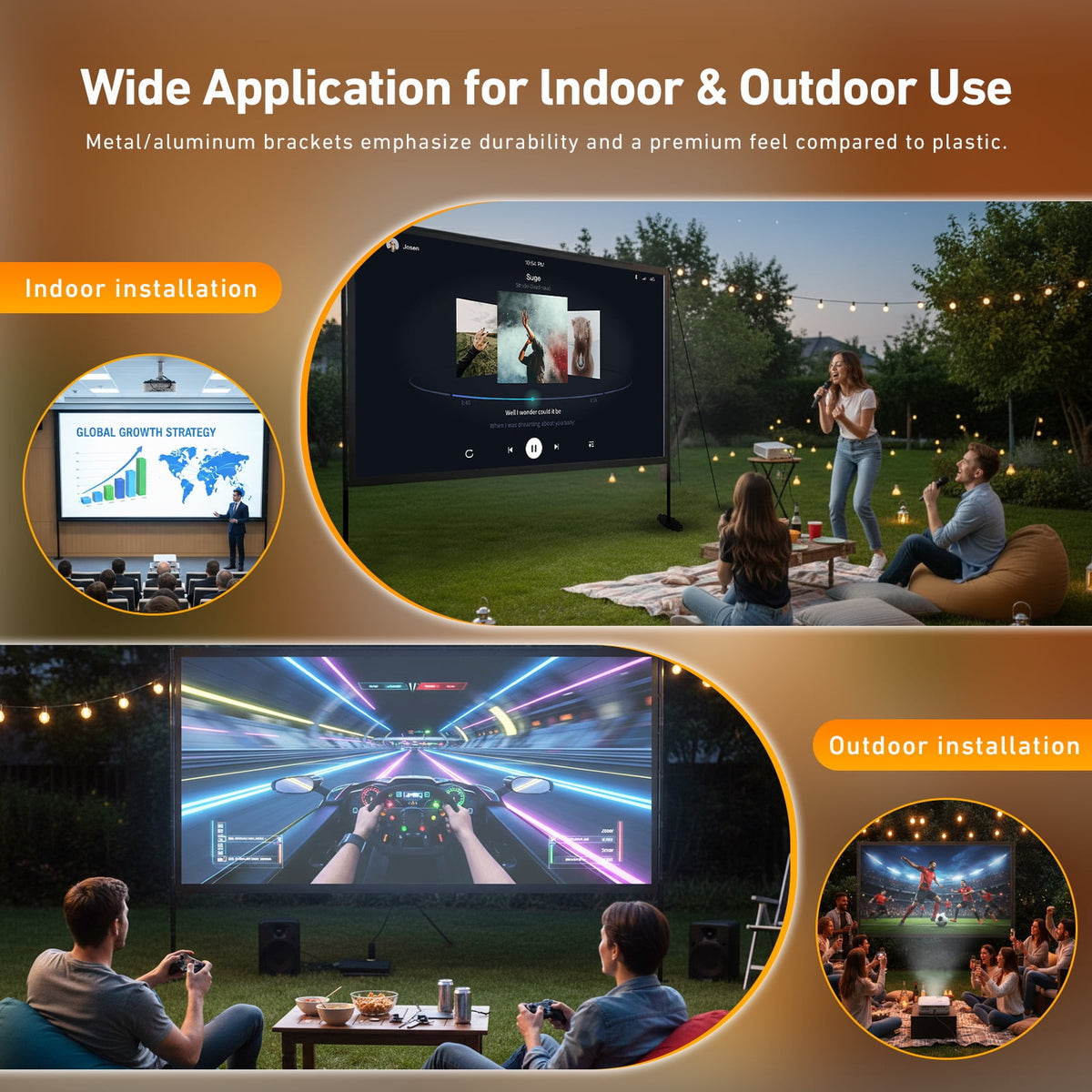 150 Inch Projector Screen 4K Ultra HD Wrinkle-Free Projection Screen with 160° Wide Viewing Angle, Perfect for Ball Games, Sports Matches, TV Shows, Movies & Indoor