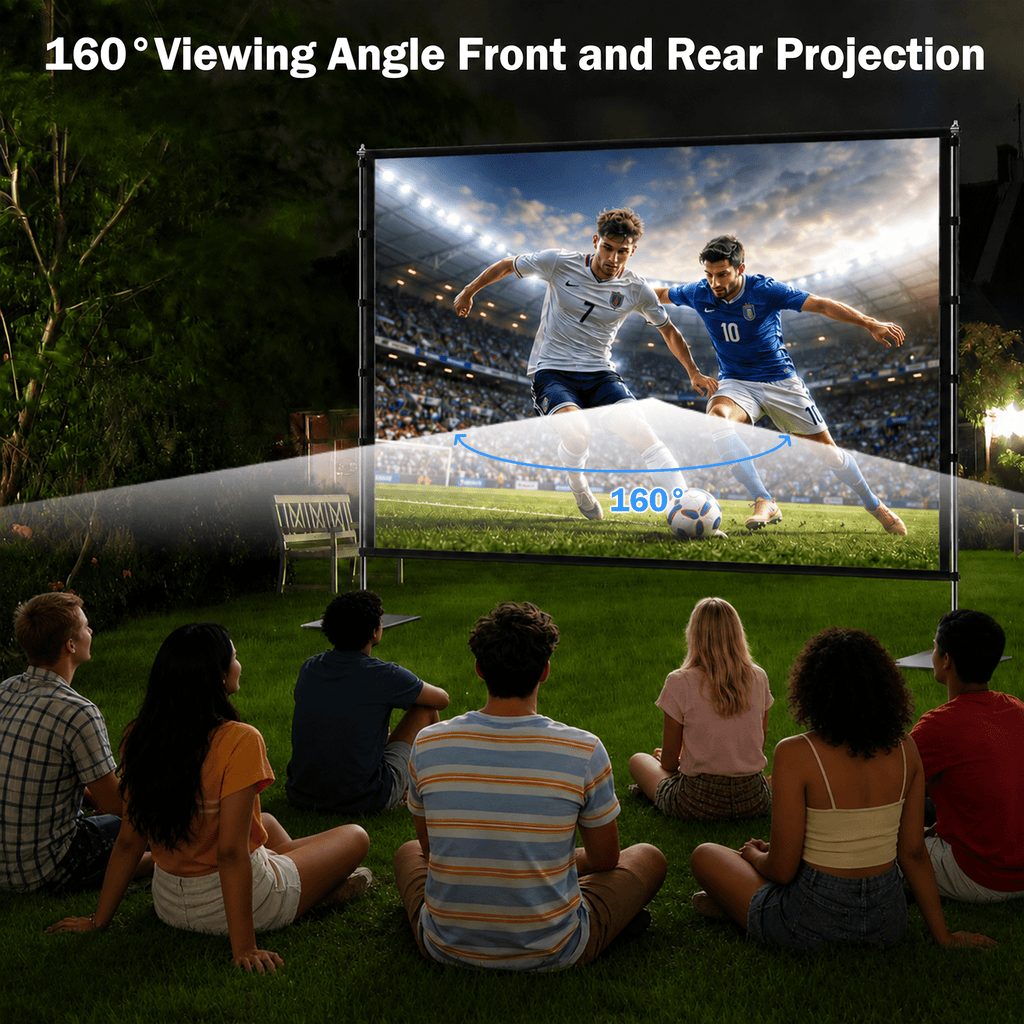 TIKBBRMG Projector Screen with Stand, 120inch Portable Outdoor Indoor Projection Screen, 16:9 4K HD Movie Screen with Carry Bag, Ropes and Ground Stakes for Backyard, Camping, Theater