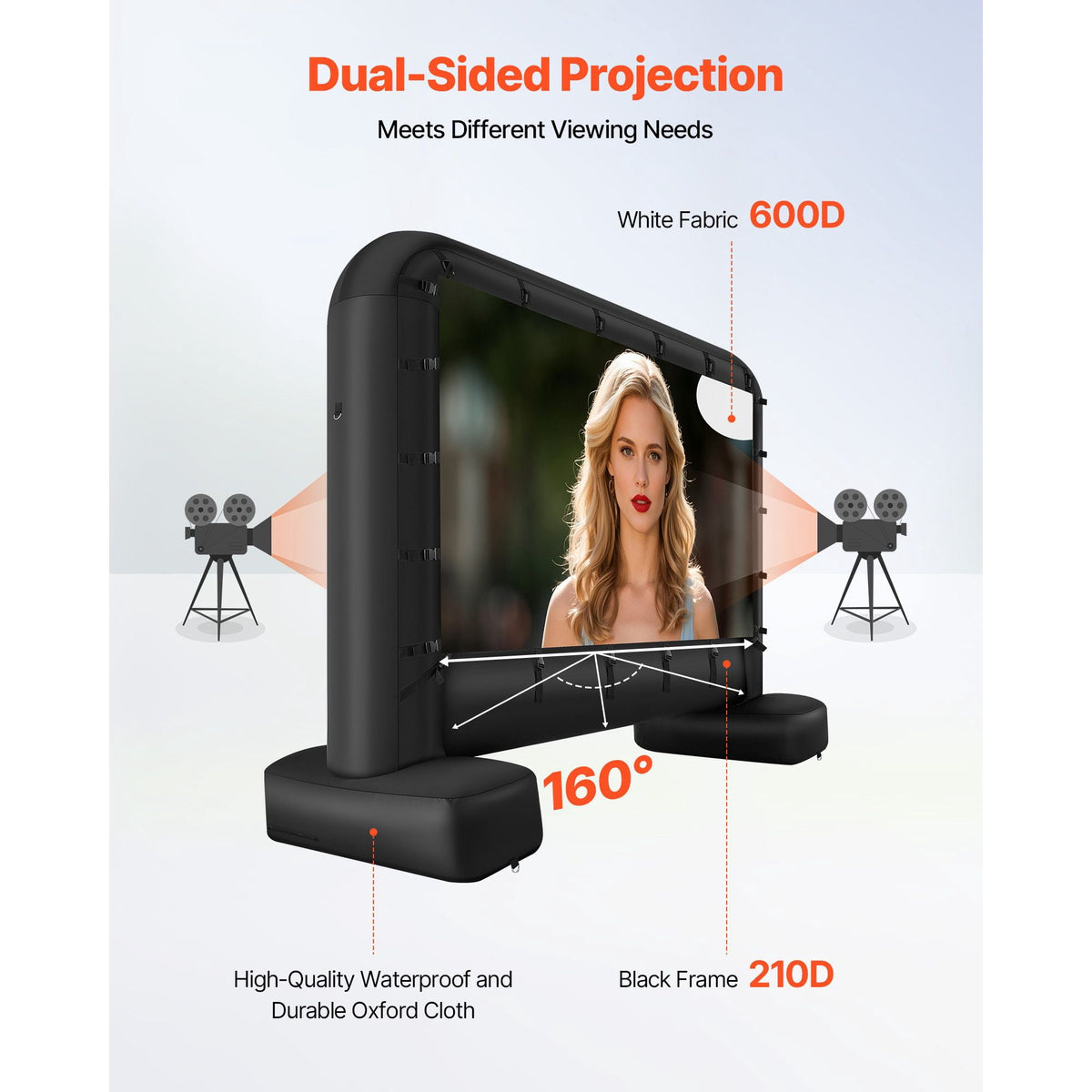 14 ft Inflatable Movie Screen 600D Washable Projector Screen with Portable Storage Bag 16:9 Easy Setup Outdoor Backyard Home Theater Theme Party Pool Fun
