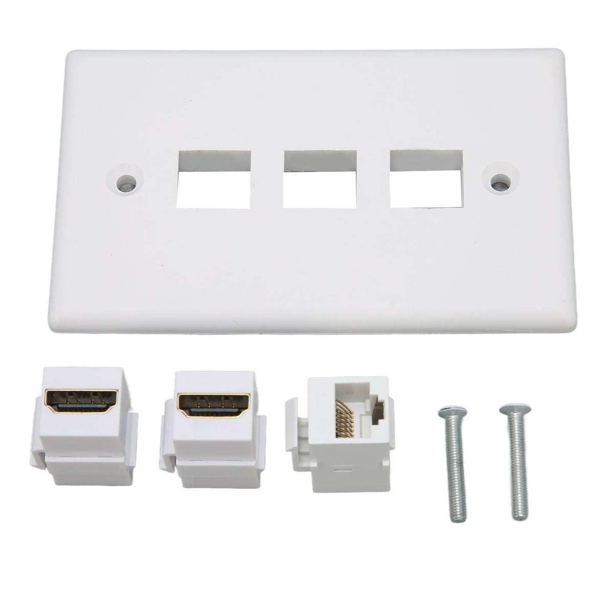 2 Port 4K HD Multimedia Interface Ethernet Wall Plate Soldering Free 1 Port Cat6 Keystone Wall Plate for HDTV Projector