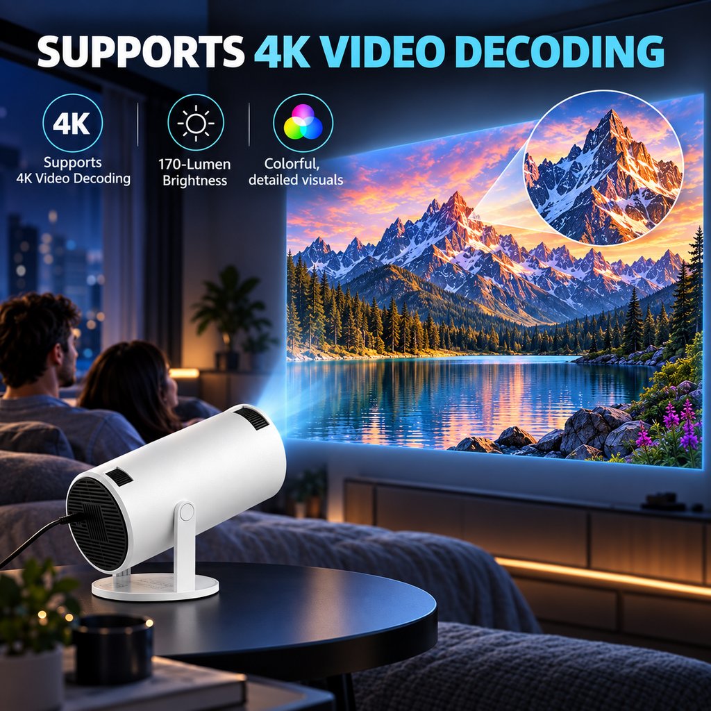 Merry Glow Christmas Projector, 4K HD Smart Projector, With WiFi And Bluetooth, 210° Rotatable Stand,Auto Keystone, Electronic Smart Projectors For Bedroom And Home Cinema