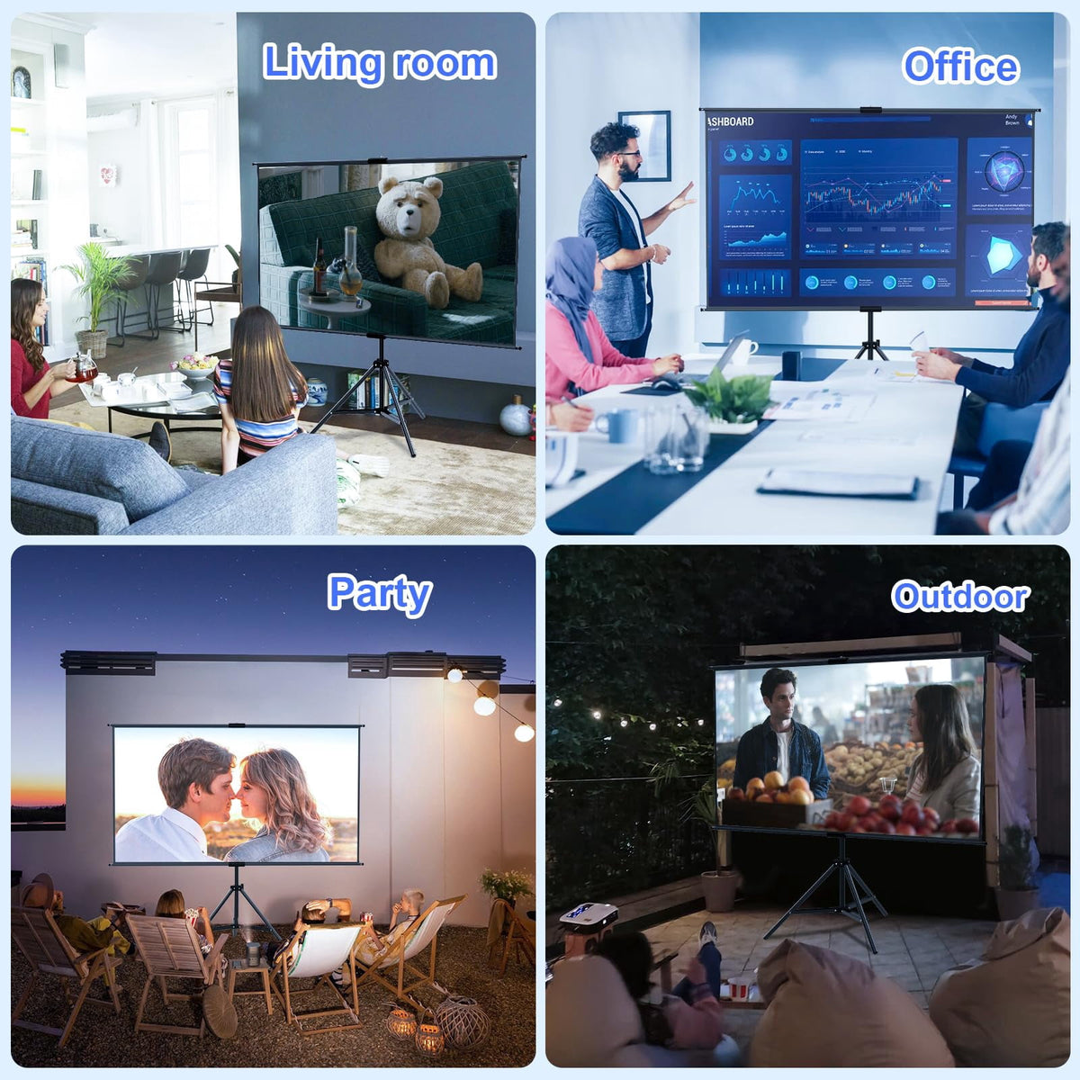 Toot shadow Portable Projector Screen Stand Tripod 100 inch,Indoor Outdoor Projection Screen with Black-Backing,16:9 HD, for Indoor and Outdoor Use, Perfect for Home, Office and Presentations