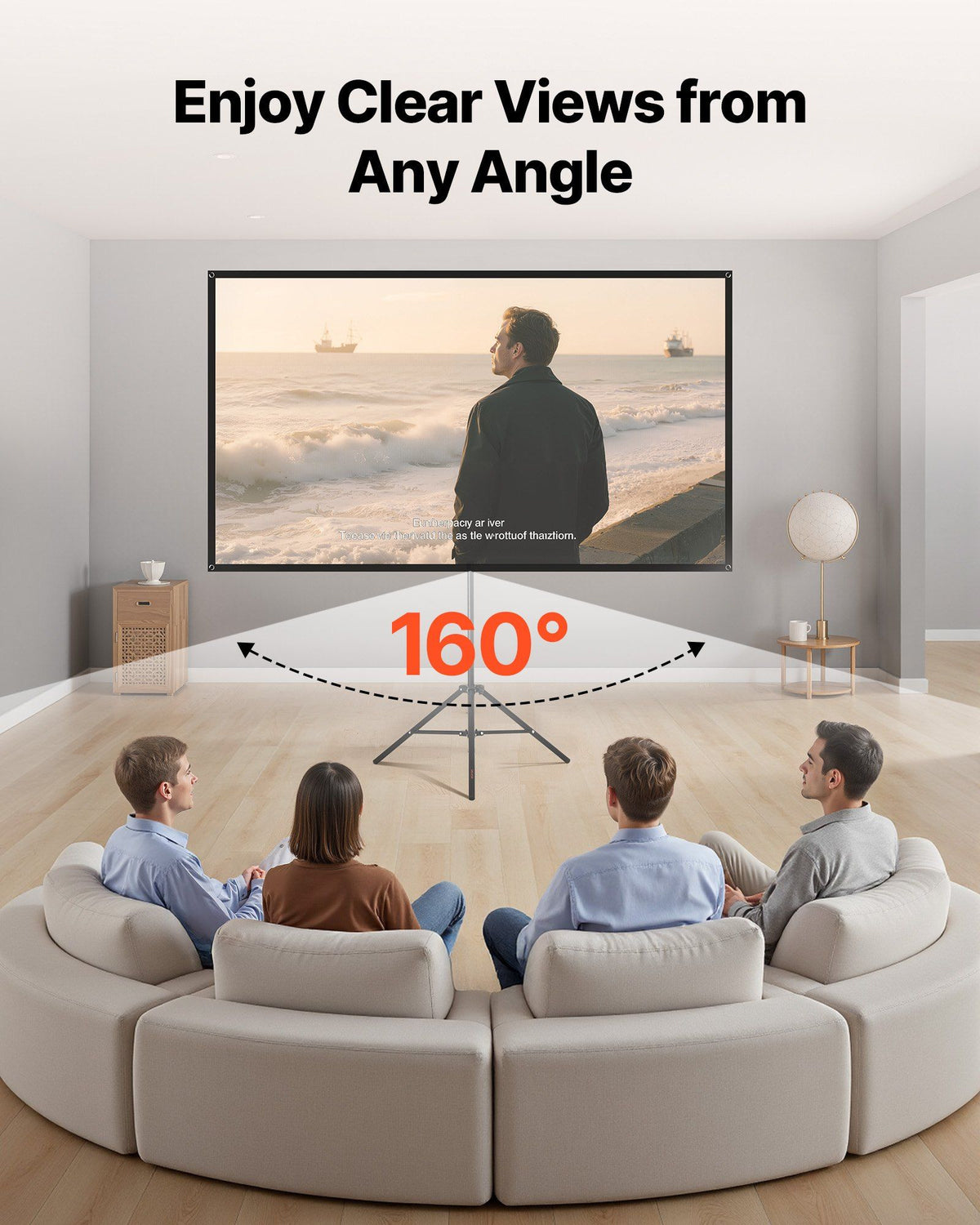 80" Portable Projector Screen with Stand, 4K HD Indoor/Outdoor, 16:9 Wrinkle-Resistant