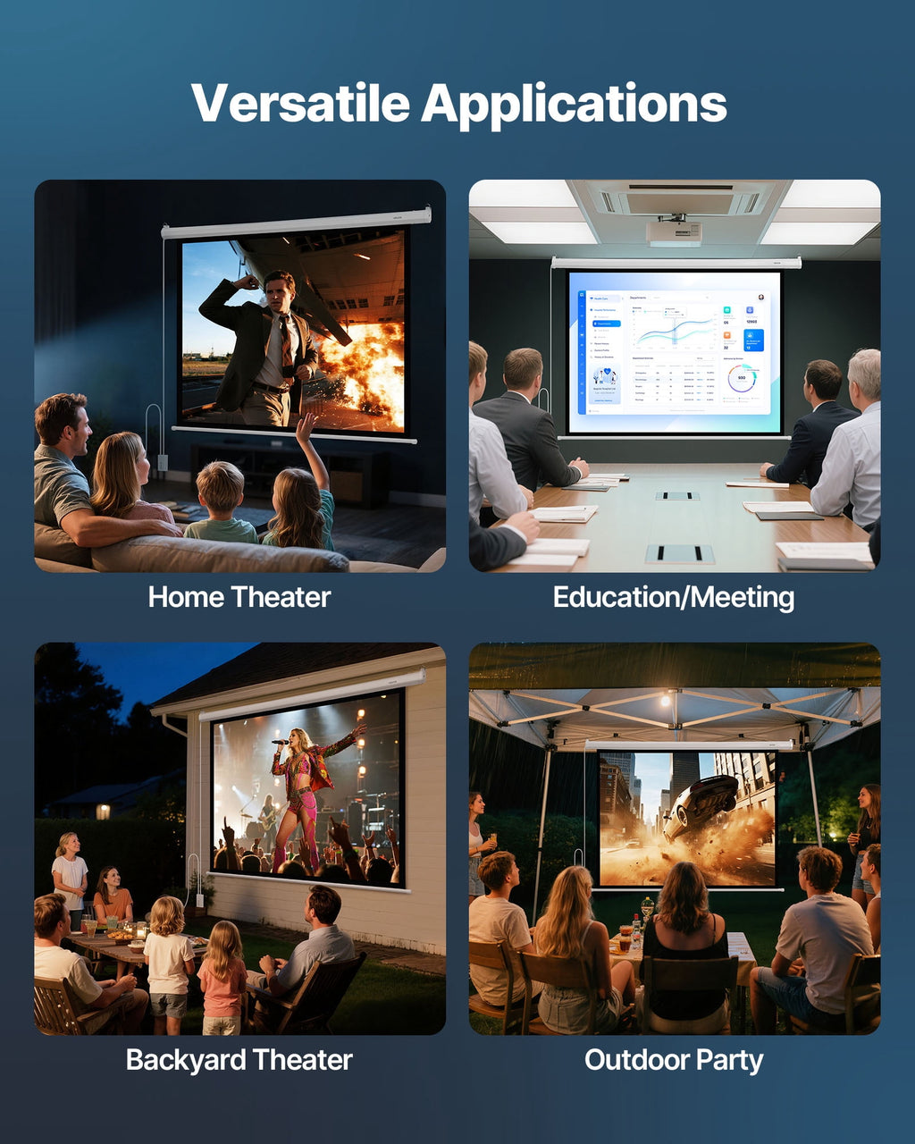 VEVOR Motorized Projector Screen, 72 inch 4:3 1080 HD Electric Projection Screen, Wall Mounted Projection Dispaly Projector with Remote Control, Automatic Movie Screen for Family Home Office Theater