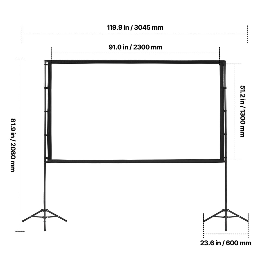 VEVOR Projector Screen with Stand, 100 Inch 160° Wide Angle Indoor Outdoor Projection Screen, 16:9 4K HD Wrinkleless Portable Dual-Tripod Screens with Carry Bag, for Movie Home Theater Presentation