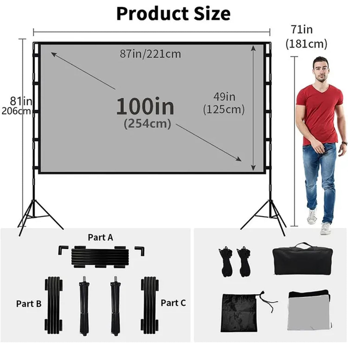 VIYODAVID Projector Screen Stand Foldable - 100 In, 16:9, Gray,ALR