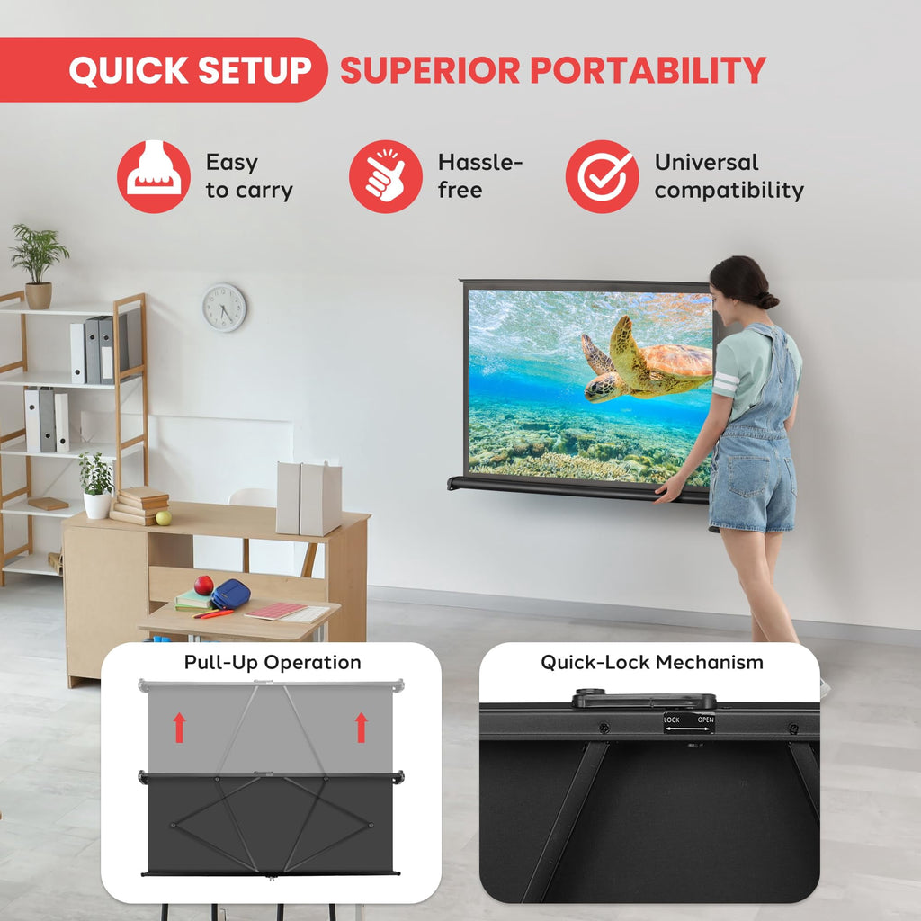Pyle 40 Inch Projector Viewing Manual Retractable Pull Out Style Display Screen