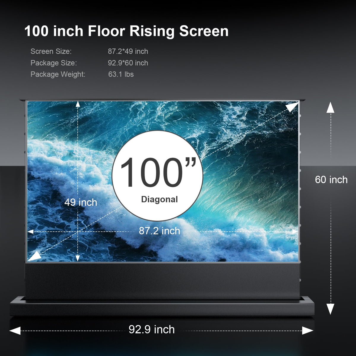 AWOL VISION 120" Motorized Floor Rising Ambient Light Rejecting Projector Screen for Ultra Short Throw Projector