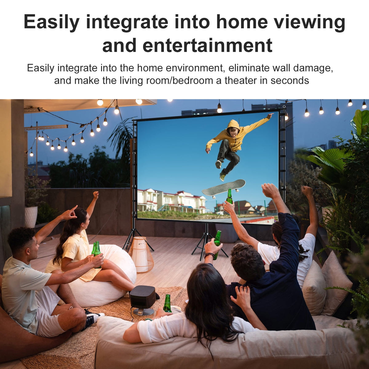 HVKDIEB 120 inch Projector Screen with Stand,16:9 4K HD Portable Projector Movie Screen with Carry Bag for Home Theater Outdoor Indoor