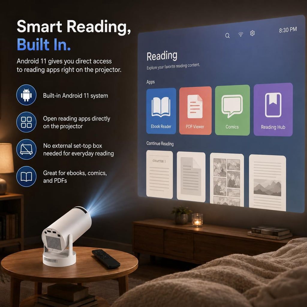 BookCast Projector, Book Cast Smart Projector, Immersive Wall-Sized Reading,Built-in Apps, 4K Support, 180° Rotating, Auto Keystone