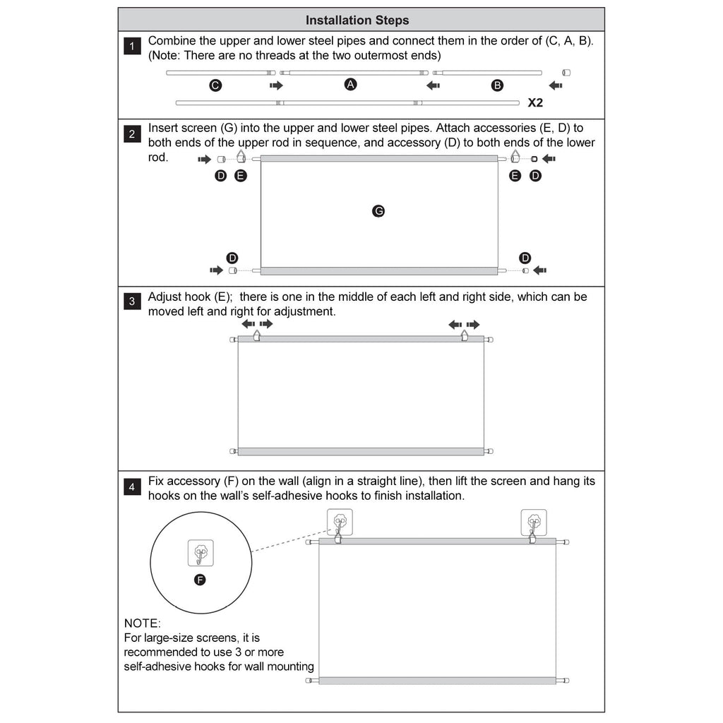 XIAOHUI 84 inch Projector Screen for Indoor Outdoor, Portable Hanging Projection Screen for Home Theater Movie Nights, 16:9 HD 4K