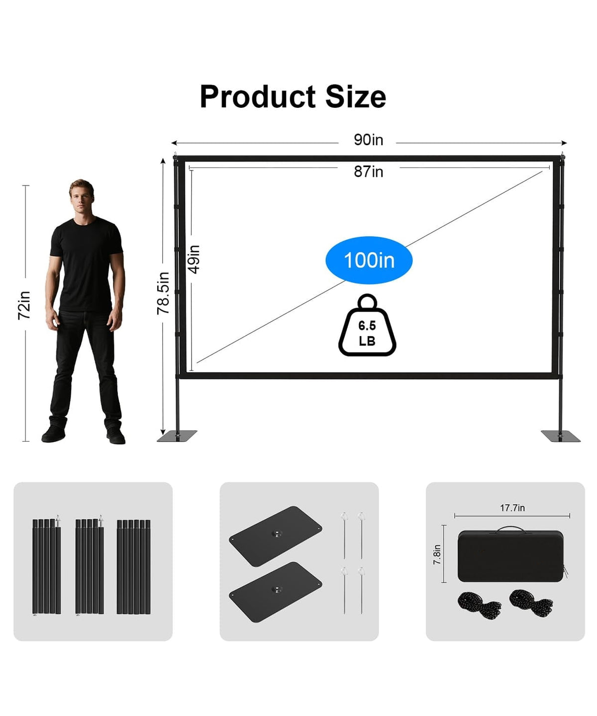 Projector Screen with Stand - 100 Inch Outdoor Projector Screen Portable Projector Screens 16:9 4K HD Outdoor Movie Screen with Carry Bag Can Enjoy Home Theater Projection Screen