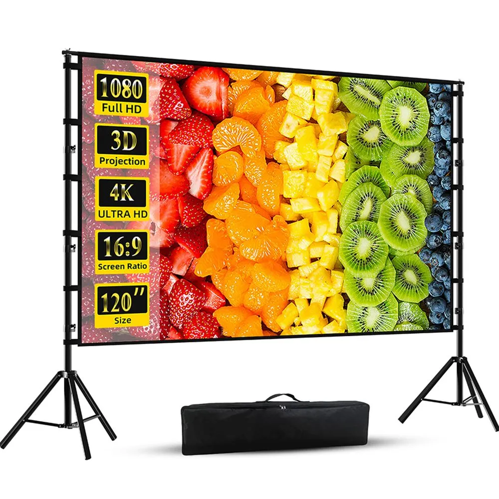GAINVANE Projector Screen with Stand,100 inch 16:9 4K 3D Indoor Outdoor Movie Screen,Wrinkle Resistant,Suitable for Home Theater Movies Night