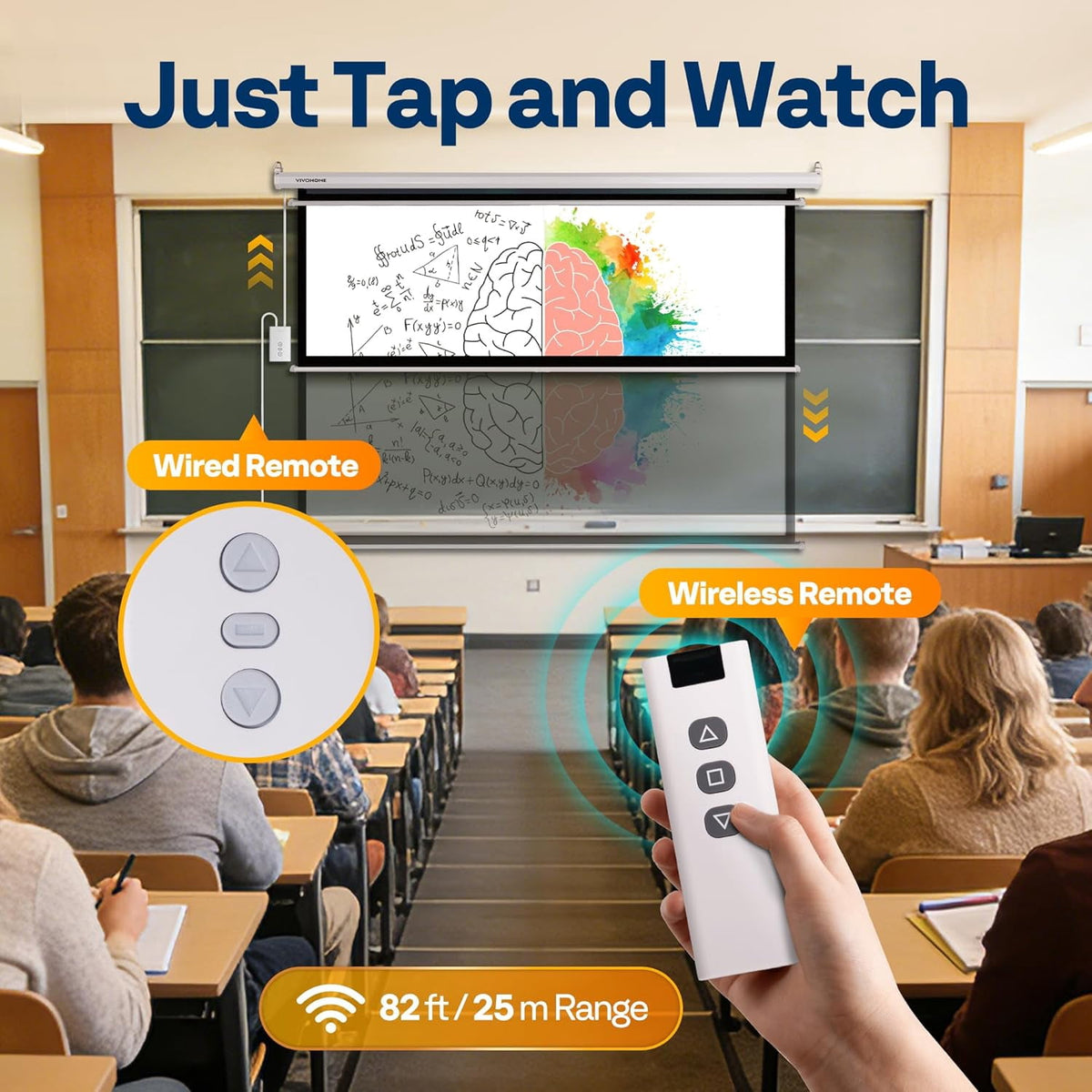 SPECSTAR Motorized Projector Screen with Remote, 16:9 84 Inch Auto Electric Projection Screen, HD 4K Movie Screen for Home Theater, Cinema, Office (73 x 41 Black)
