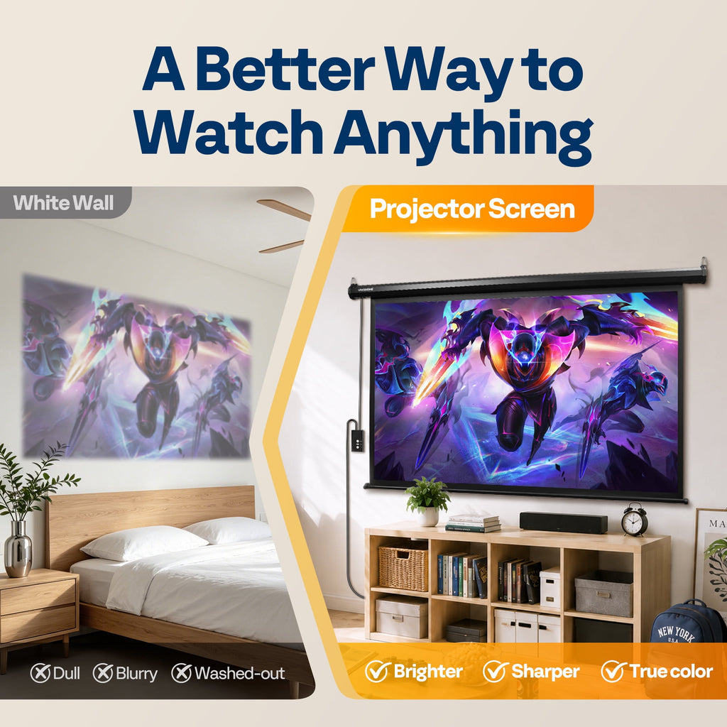 SPECSTAR Motorized Projector Screen with Remote, 16:9 84 Inch Auto Electric Projection Screen, HD 4K Movie Screen for Home Theater, Cinema, Office (73 x 41 Black)