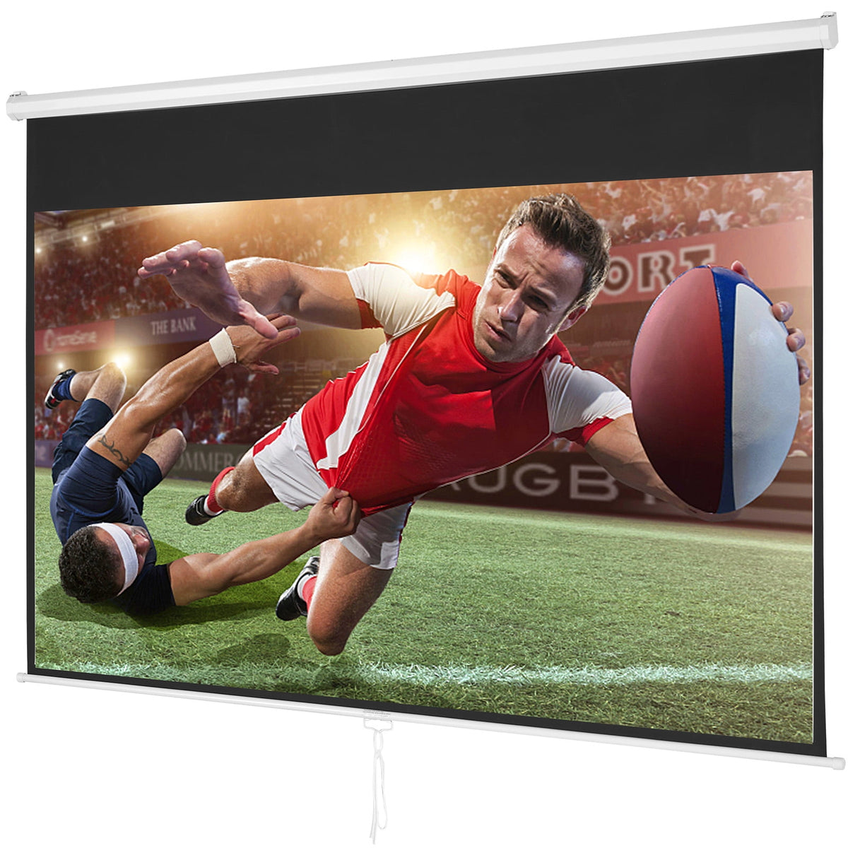 KFFKFF Wall Mount 100" Pull Down Projector Screen, White & Black, TL-100S-A