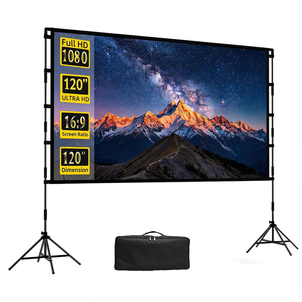 HVKDIEB Projector Screen with Stand,100 Inch 16:9 HD 4K Indoor Outdoor Projection Cinema Screen