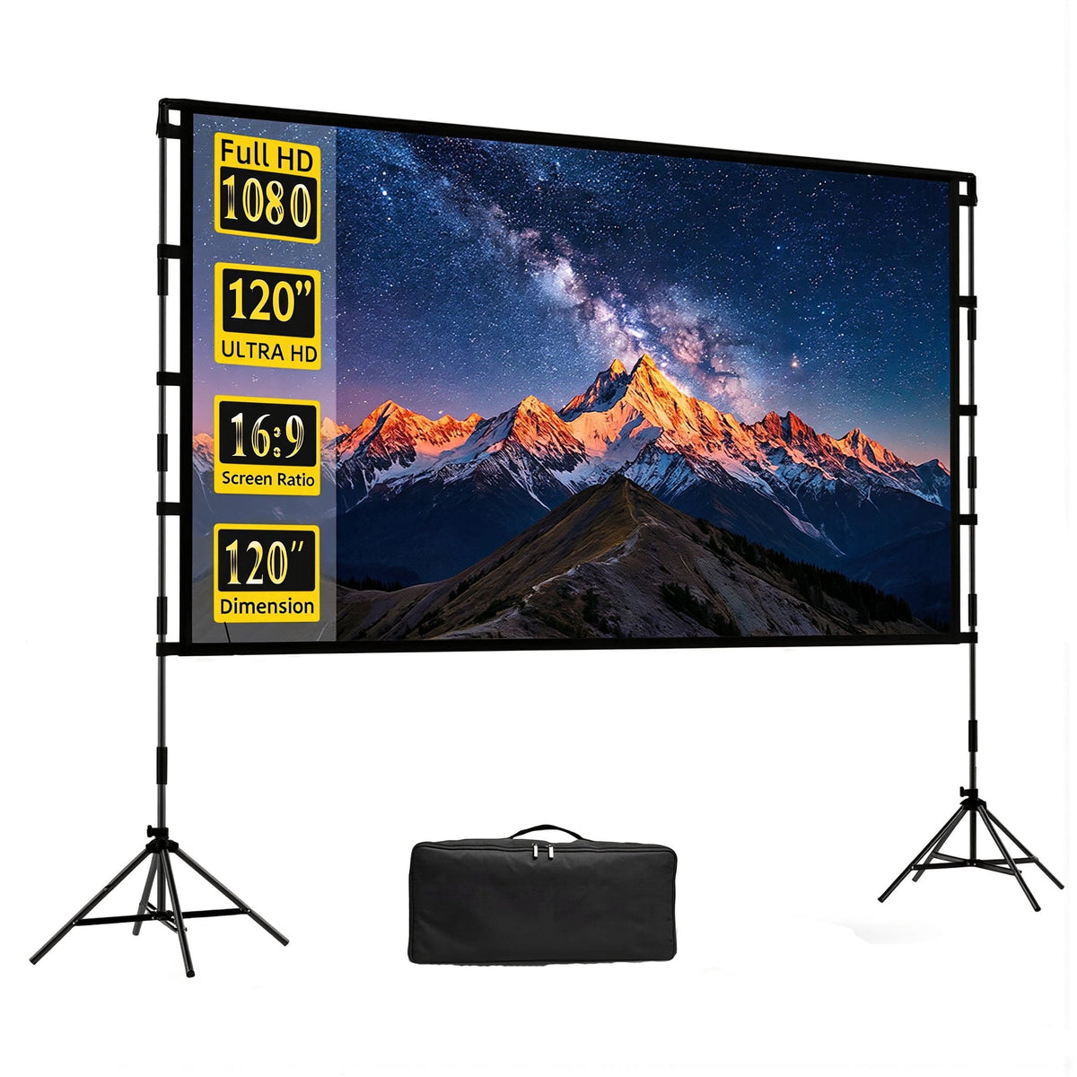 HVKDIEB Projector Screen with Stand,100 Inch 16:9 HD 4K Indoor Outdoor Projection Cinema Screen