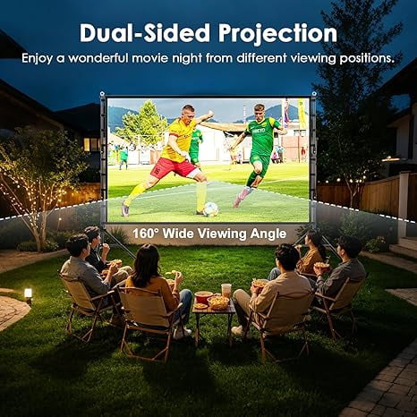 HVKDIEB 150 inch Outdoor Projector Screen with Stand,16:9 4K 3D Indoor Movie Screen,Wrinkle Resistant,Suitable for Home Theater Movies Night