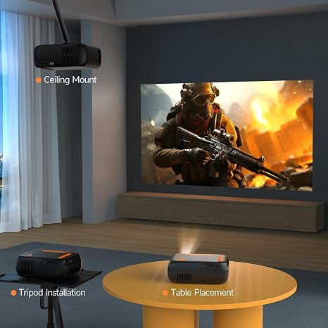 Vamvo Portable Projector with WiFi, 1080P Mini Movie Projector with 200 in Display, HDMI and USB, Built-in Speaker for Phone, Laptop, TV Stick and Game Console