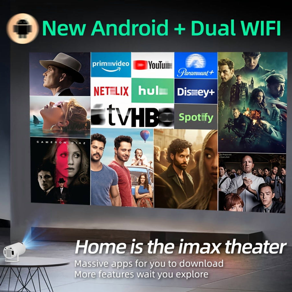 2025 Ultra HD 5G smart Projector, native 1080P Home Theater, 180° Rotation for Wall Projection, Wireless Casting from Phone/PC, for Online Class, Fitness, Office, Camping, Living & Bedroom