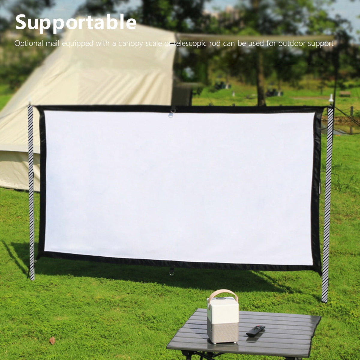 Pretxorve Tension Pole Mount 130" Movie Projector Screen, White