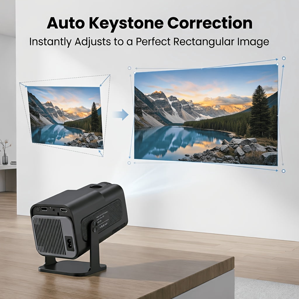 Portable Smart Projector Native 1080P with 4K Support, WiFi 6 & Bluetooth 5.4, Android 11, Wireless Screen Mirroring, USB/HD Connectivity, Auto Keystone, Outdoor Home Theater Gaming Projector