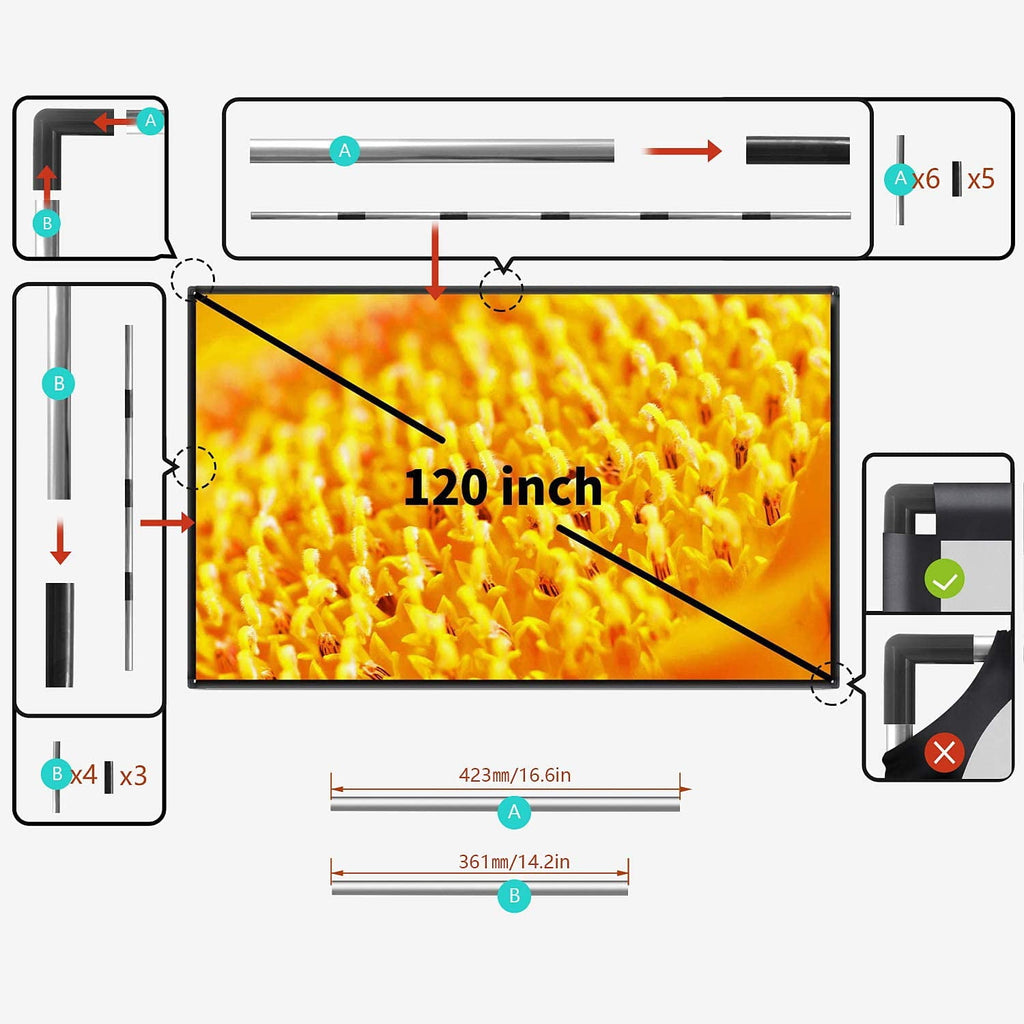 HOIN 120 inch Protable Outdoor Projector Screen 4K 16:9 HD Foldable Movies Screen with Frame