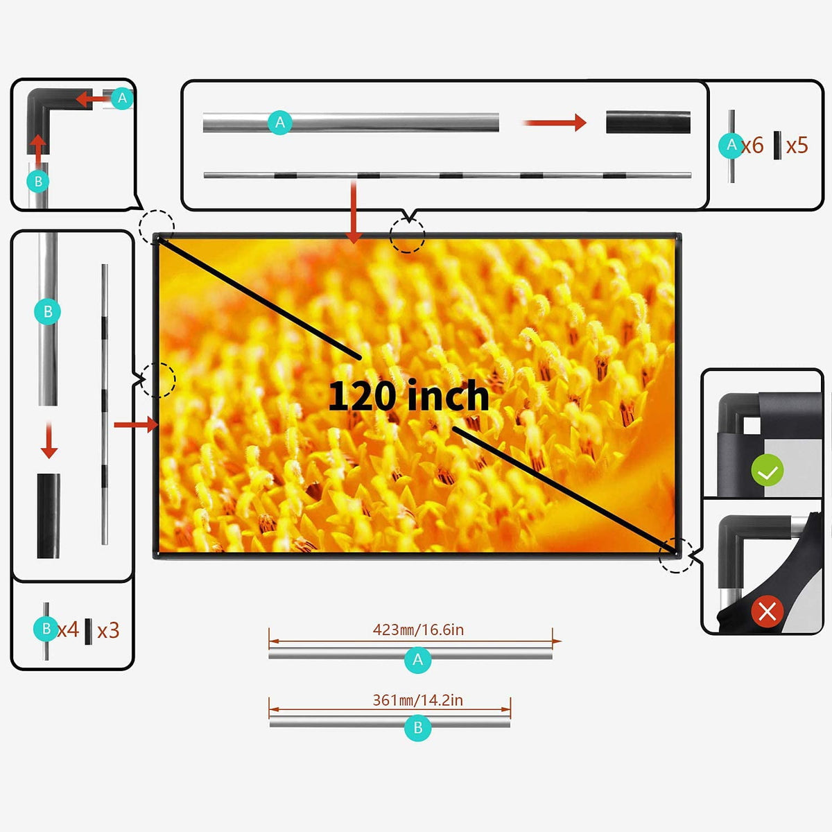 HOIN 120 inch Protable Outdoor Projector Screen 4K 16:9 HD Foldable Movies Screen with Frame