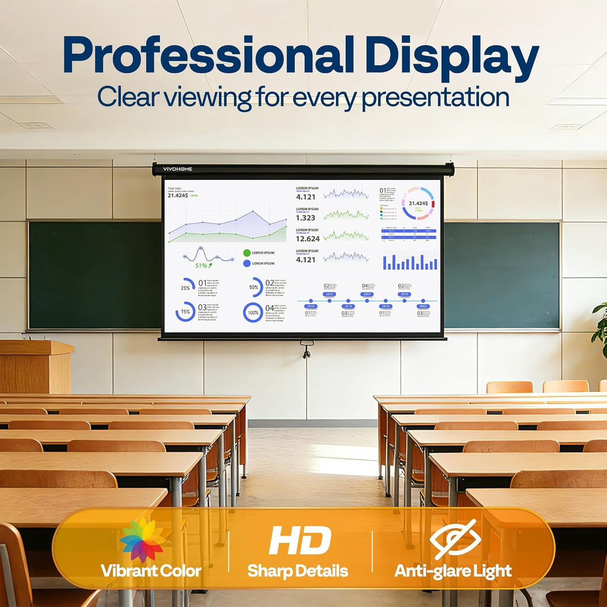 SPECSTAR 80 inch Manual Pull Down Projector Screen, 16:9 HD Retractable Projector Screens with Auto Locking for Movie Home Theater Cinema Office Video Game, Black(70Wx40H Inch Display Area)