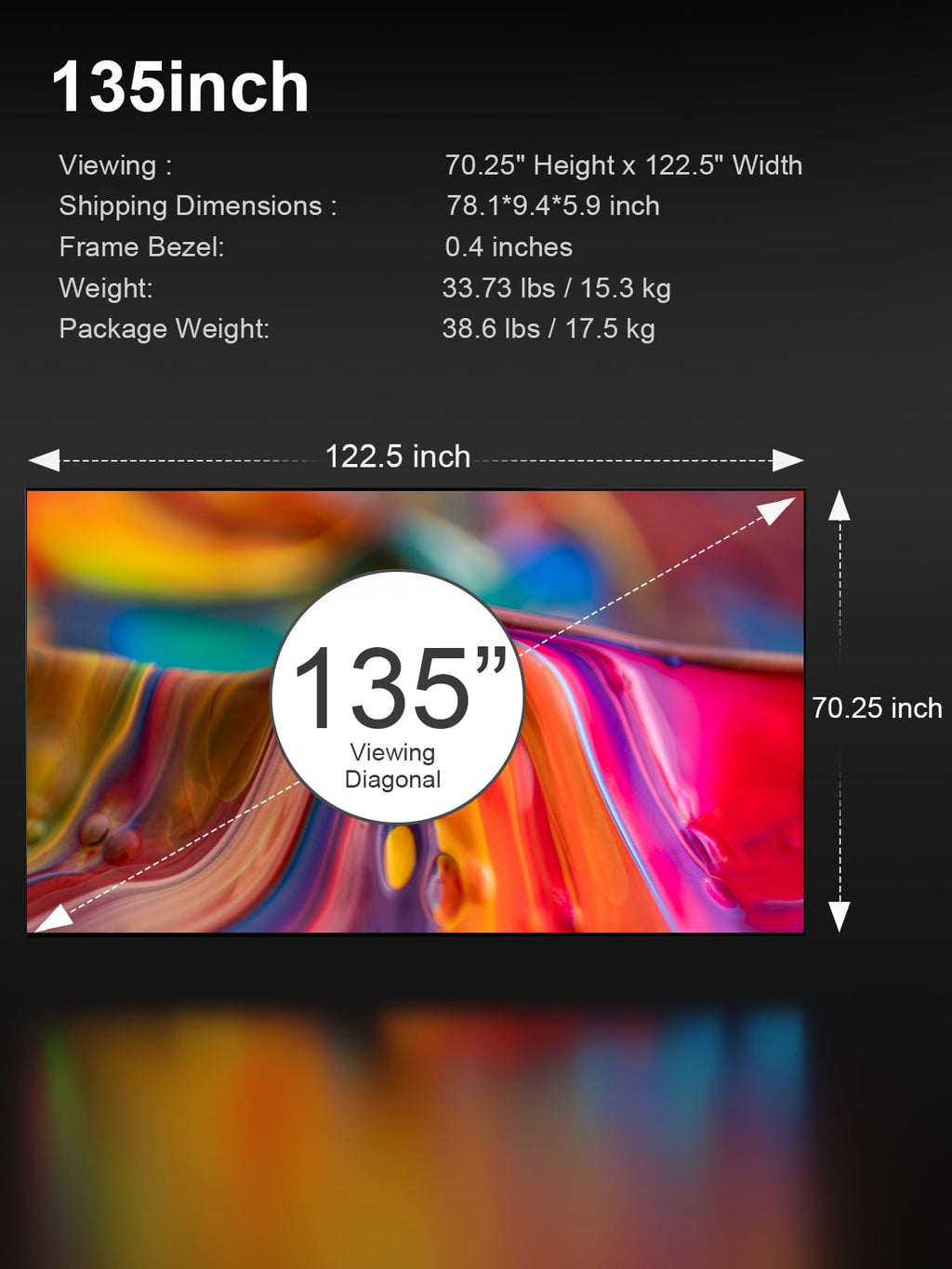 AWOL VISION 120" 16:9 Projector Screen, Fixed Frame Wall Mount Matte White Screen Compatible all type projectors MW-120