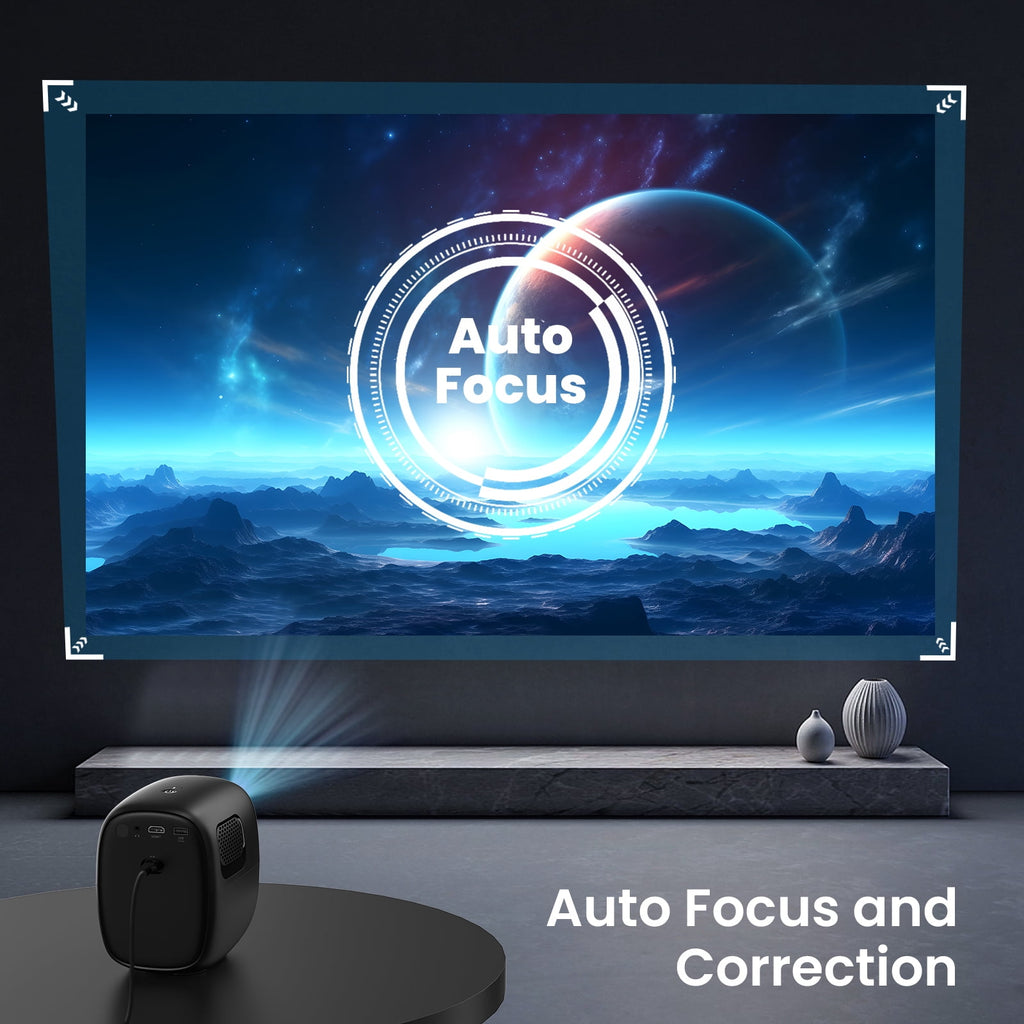 4K Projector with WiFi 6 and Bluetooth 5.4 Auto Screen Correction 1080p Native Res Built-in Apps & TV OS Stereo Speakers, Black