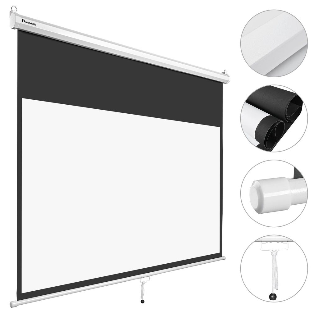 InstaHibit 92" Motorized Projection Screen with Remote Control 16:9 4K 3D HD Electric Projector Screen Wall Mounted Indoor Outdoor Movie Night
