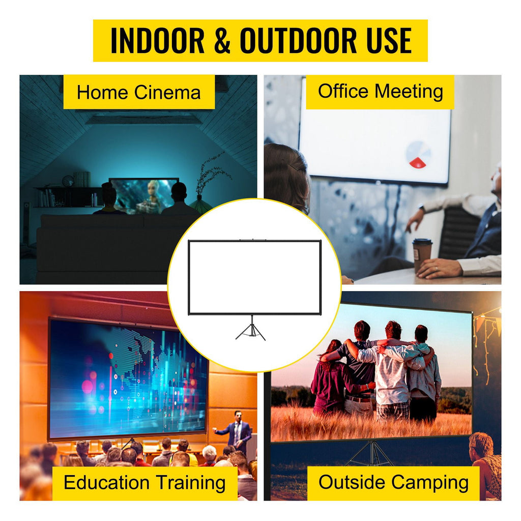 100 Inch 16:9 Projector Screen with Tripod Stand, 4K HD, convenient Height Adjustable