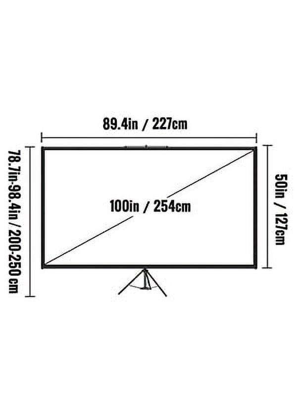 VEVORbrand Tripod Projector Screen with Stand 100inch 16:9 4K HD Projection Screen Stand Wrinkle-Free Height Adjustable Portable Screen Outdoor Indoor Projection