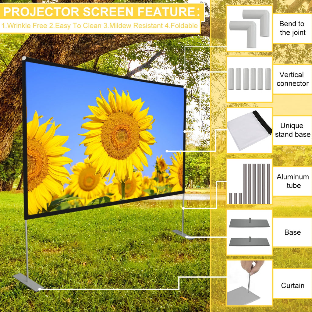 HOIN 100 inch Outdoor Projector Screen and Stand,16:9 Foldable Movies Screen Home Theater with Carry Bag